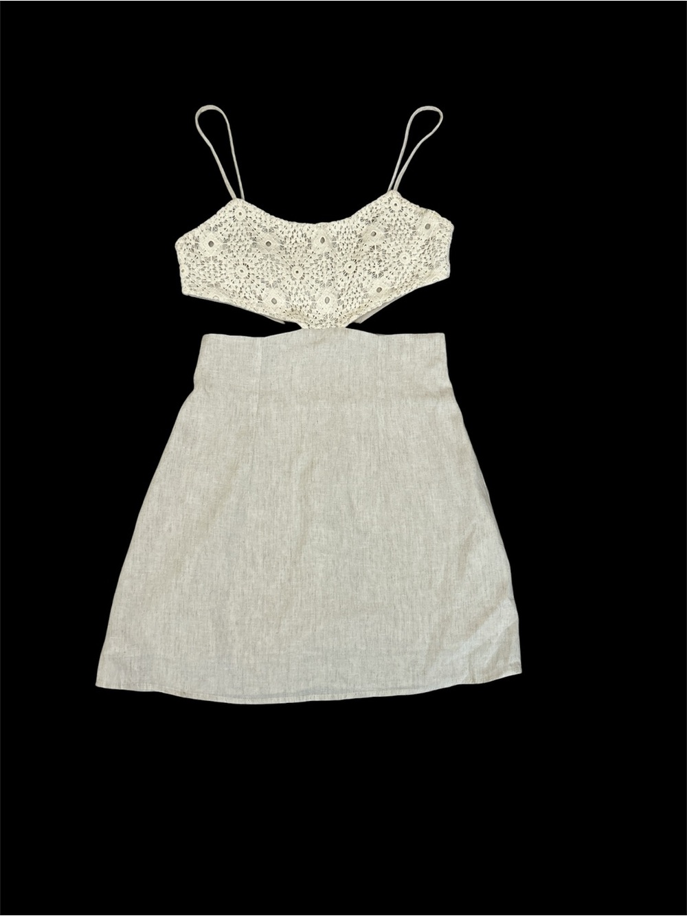 Zara Cream Crochet Crop & Light Beige Linen Skirt Set
